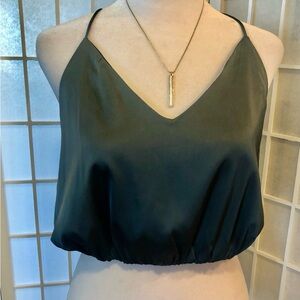 HONEY BUM satin crop top with t back. Like new. Slate blue size L